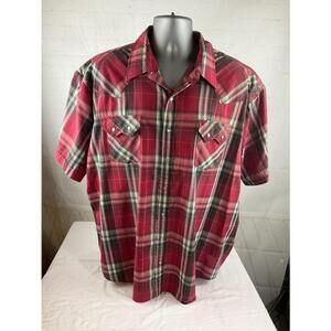 Men’s Plains Western Wear Big Man Button Up Shirt Size 3X Red Plaid Short Sleeve